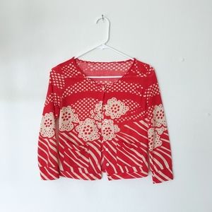 UO Red Patterned Cardigan